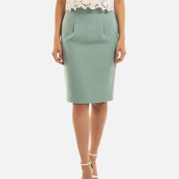 Vintage Wool Pencil Skirt Mint Green Robin’s Egg Blue Knee Length Lined Size M - Picture 2 of 9